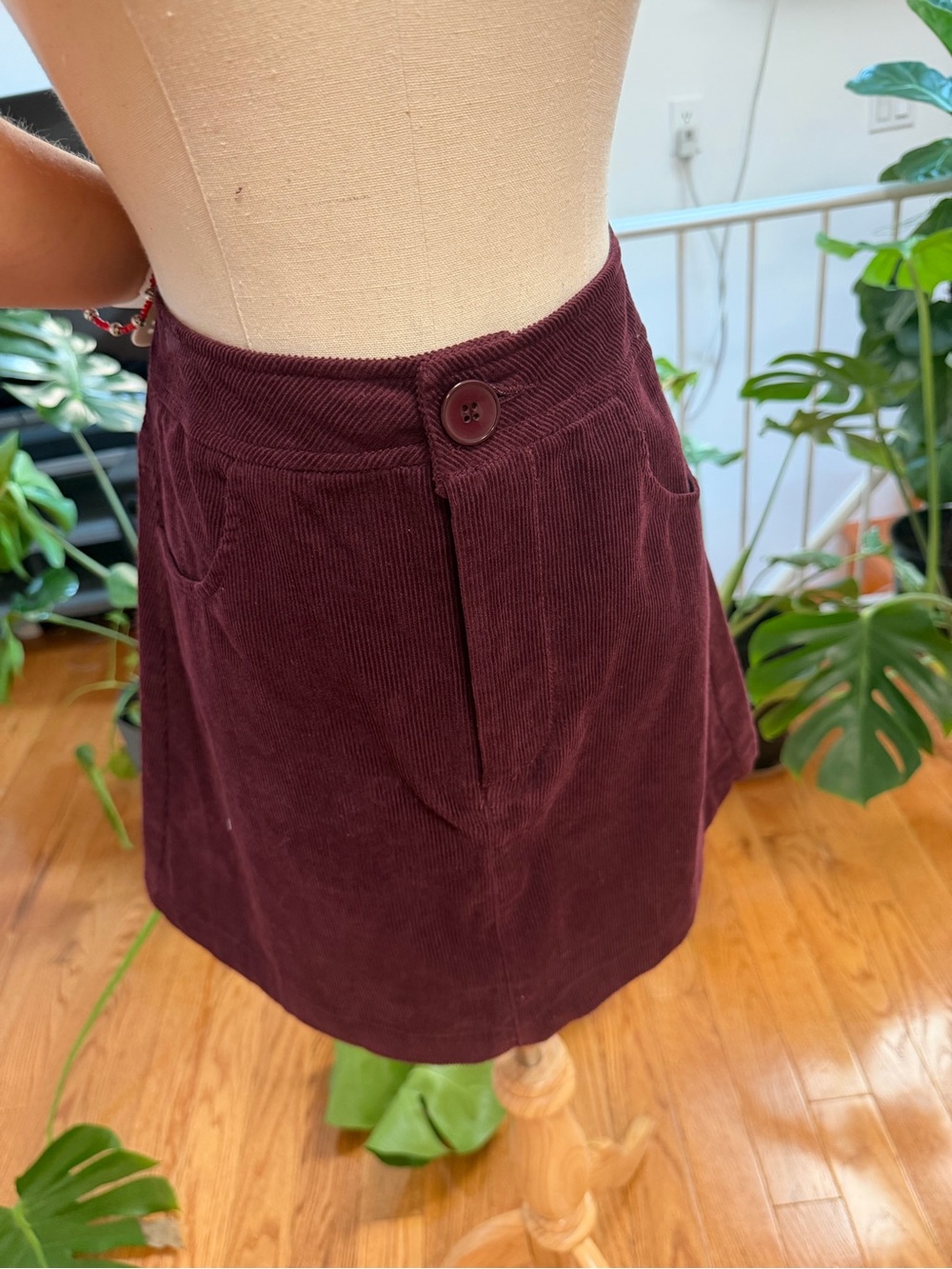 Lulu's Wine Burgundy Corduroy A-Line Mini Skirt